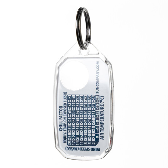 裏面。体感温度がわかる一覧表付き