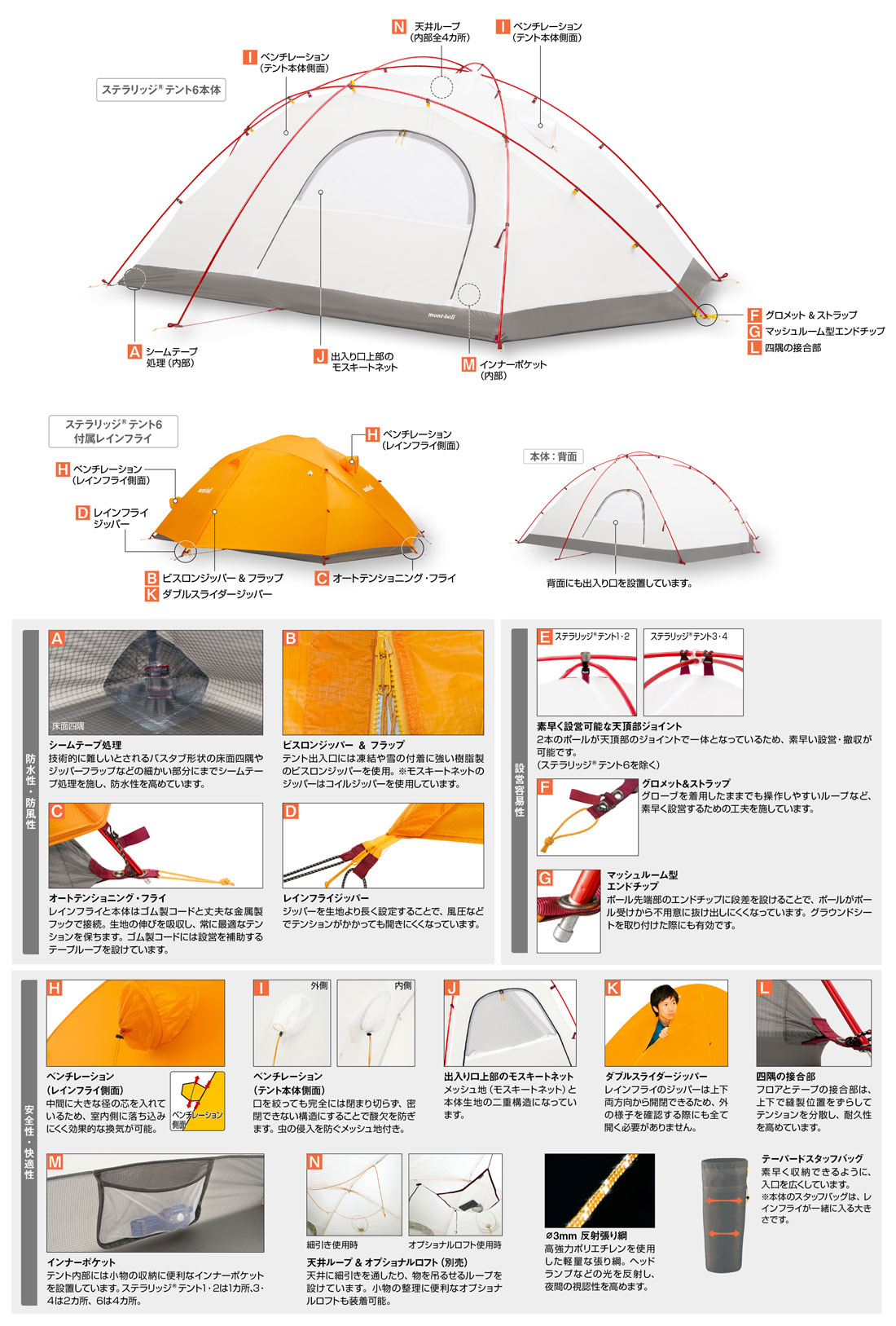 モンベル 山岳テント ステラリッジ6 大型 - テント/タープ